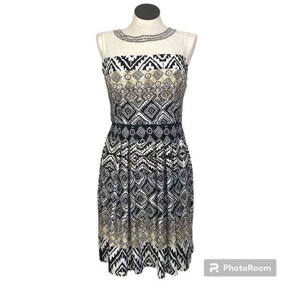 Roz & Ali Sleeveless Blouson Dress Women’s Size 10 Multicolor Round Beaded Neck - Picture 1 of 16